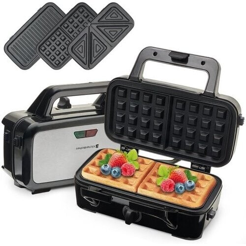 Tweedekans KitchenBrothers 3-in-1 Wafelijzer - Tosti Apparaat - Contact Grill - Verwisselbare Platen - RVS