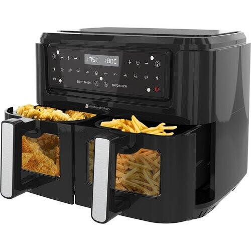 Tweedekans KitchenBrothers Airfryer XXL - 2x 4.5L  - 2400W  - Zwart Tweedehands