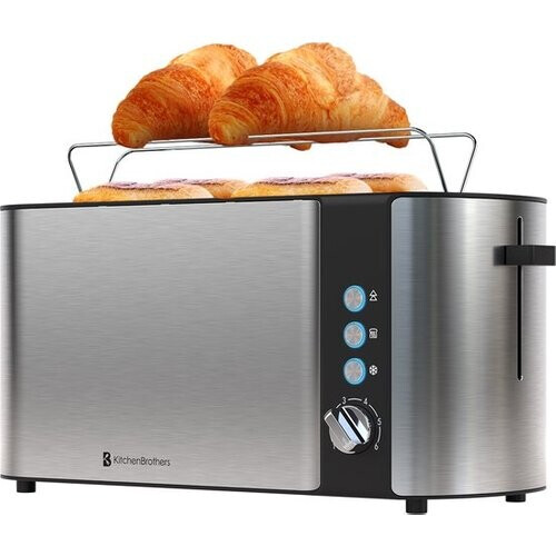 Tweedekans KitchenBrothers Broodrooster - Toaster - 6 Warmteniveaus - 2 Extra Lange Sleuven - 1520W - RVS/Zwart Tweedehands