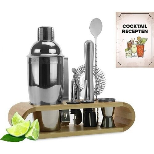 Tweedekans KitchenBrothers Cocktail Set met Cocktailshaker - 11 Delig - Complete Set - Cadeauverpakking - Lichtbruin/Bamboe Tweedehands