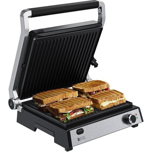 Tweedekans KitchenBrothers Contactgrill Deluxe - Grill Apparaat - Uitneembare Grillplaten - Panini Grill - 5 hoogtestanden - 2000W - RVS Tweedehands