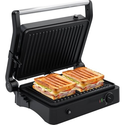 Tweedekans KitchenBrothers Contactgrill - Grill Apparaat - Uitneembare Grillplaten - Panini Grill - 3 hoogtestanden - Tosti ijzer - 2000W - RVS Tweedehands