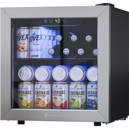 Tweedekans KitchenBrothers Drankkoelkast 36L - Mini Koelkast met Glazen Deur - 60 Blikjes - 3-16 °C - 42 dB - 43 x 41 x 47 cm - Zwart Tweedehands