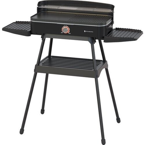 Tweedekans KitchenBrothers Elektrische BBQ - Staand en Tafelmodel Barbecue - Tafelbarbecue - Anti-aanbaklaag - 24x50cm Grilloppervlak - 2200W - Zwart Tweedehands