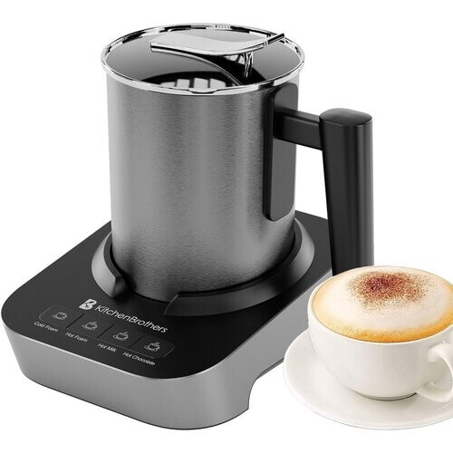 Tweedekans KitchenBrothers - Elektrische melkopschuimer - Vaatwasmachinebestendig - 4-in-1 - 400 ML - Roestvrij staal/zwart Tweedehands