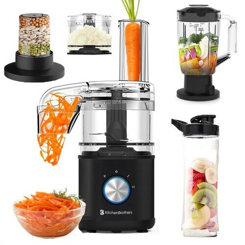 Tweedekans KitchenBrothers Foodprocessor - Hakmolen - Groentesnijder - 5-in-1 Multifunctioneel Model - Compacte 0,5L Keukenmachine - Uiensnijder - Zwart Tweedehands