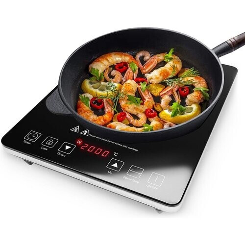 Tweedekans KitchenBrothers Inductie Kookplaat - 1 Pits - Vrijstaand - 2000W - Zwart Tweedehands