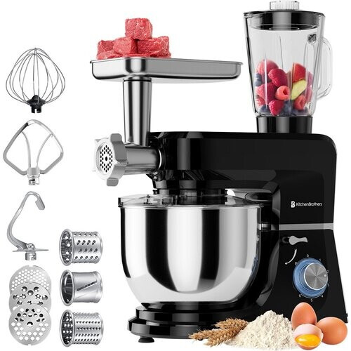 Tweedekans KitchenBrothers Keukenmachine – Incl. Accessoires – 1500 W – 6.2 L – 39,5 × 21,4 × 34,1 cm – Zwart Tweedehands