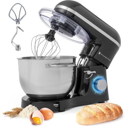 Tweedekans KitchenBrothers Keukenmachine & Keukenmixer – Incl. Mengkom – 1400 W – 38,7 x 23,8 x 31,4 cm – Zwart Tweedehands