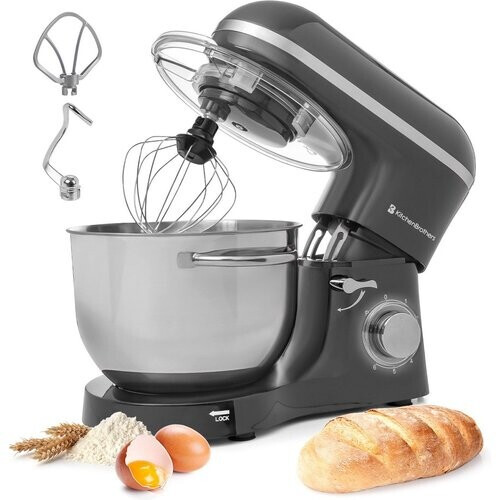 Tweedekans KitchenBrothers Keukenmachine - Keukenmixer met 6L RVS mengkom - Keukenrobot - 20000W - Antraciet Tweedehands