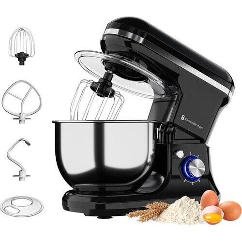 Tweedekans KitchenBrothers Keukenmachine & Mixer – 1200W – 5L RVS Mengkom – 6 Snelheden & Pulse – 36,9 x 23,1 x 33,4 cm – Zwart Tweedehands