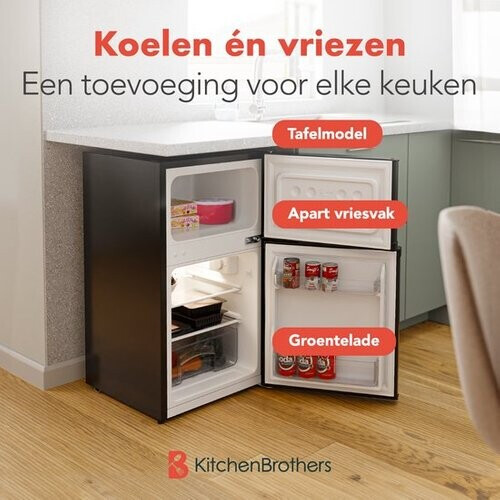 Tweedekans KitchenBrothers Koelkast - 61L Koelvak - 24L Vriesvak - IJskast - Koelvriescombinatie - Frigo - Vrijstaand - Zwart Tweedehands