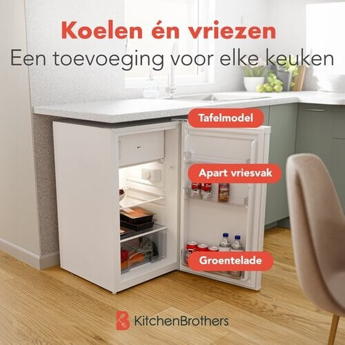 Tweedekans KitchenBrothers Koelkast - 88L Koelvak - 14L Vriesvak - IJskast - Koelvriescombinatie - Frigo - Vrijstaand - Wit Tweedehands
