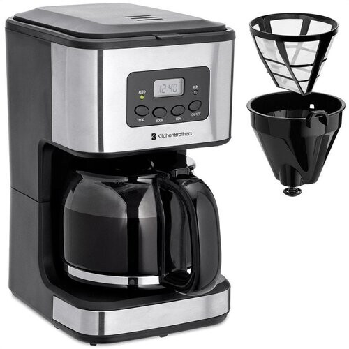Tweedekans KitchenBrothers Koffiezetapparaat - Koffiemachine incl. Glazen Kan - 1,5L - Herbruikbare filter - Timerfunctie - Zwart/RVS Tweedehands