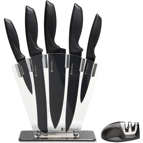 Tweedekans KitchenBrothers Messenset - Messenblok - 7-Delig - met Messenslijper - Zwart Tweedehands