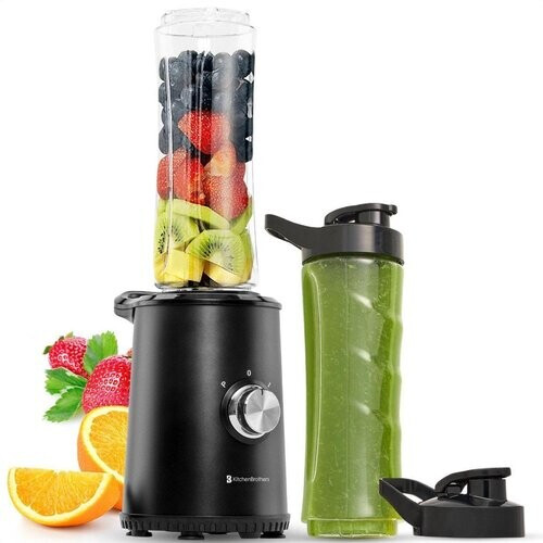Tweedekans KitchenBrothers Mini Blender - Smoothie Maker - 2 To-Go Bekers - 350W - Zwart Tweedehands