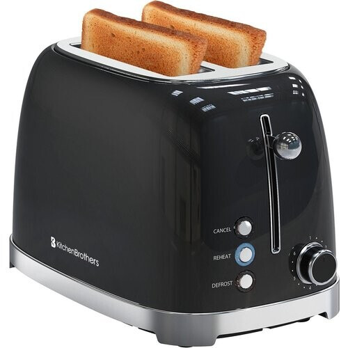 Tweedekans KitchenBrothers Retro Broodrooster - Toaster - 6 Warmteniveaus - 2 Extra Brede Sleuven - 815W - Zwart Tweedehands