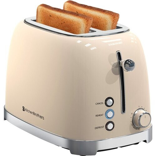 Tweedekans KitchenBrothers Retro Broodrooster - Toaster - 6 Warmteniveaus - 2 Extra Brede Sleuven - 815W - Beige Tweedehands