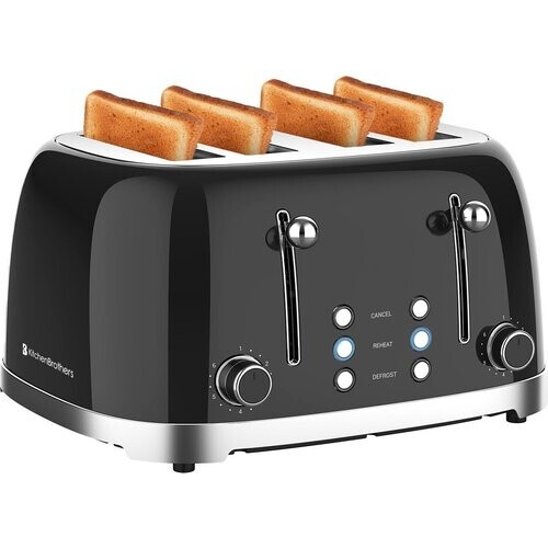 Tweedekans KitchenBrothers Retro Broodrooster - Toaster - 6 Warmteniveaus - 4 Extra Brede Sleuven - 1630W - Zwart Tweedehands