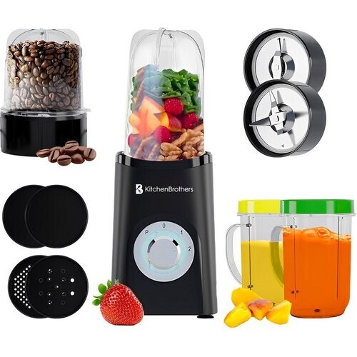 Tweedekans KitchenBrothers Smoothie Blender 2-in-1 - 4 Bekers Mini Blender To Go Mini Blender Zwart Tweedehands