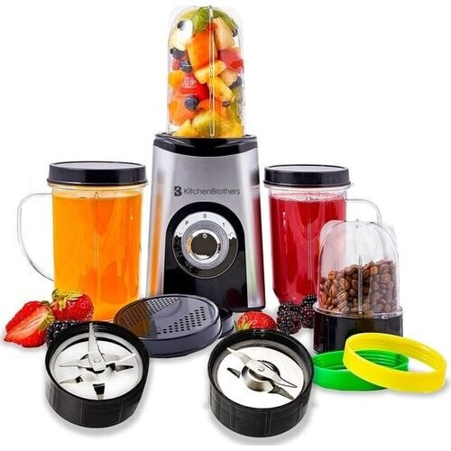 Tweedekans KitchenBrothers Smoothie Blender - 2-in-1 Mini Blender - 4 Bekers - Zilver Tweedehands