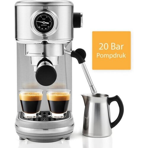 Tweedekans KitchenLove Pistonmachine - RVS Espressomachine - 20 Bar - Handmatig - Met Stoompijpje Tweedehands