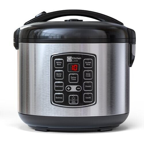 Tweedekans KitchenLove Rijstkoker met Stomer - 0.8L - Multicooker - Rice Cooker - Slowcooker - 1 tot 3 Personen - Zwart RVS Tweedehands