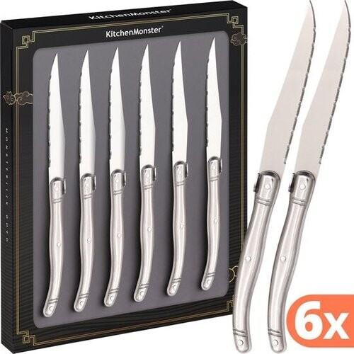Tweedekans KitchenMonster® Steakmessen Laguiole Deluxe - Messenset 6 Stuks - RVS Steakmessen vaatwasserbestendig Tweedehands
