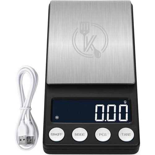 Tweedekans Kitchenwell digitale mini precisie keukenweegschaal - 0,01 tot 200 gram - 14.2 x 7.5 cm - pocket scale USB oplaadbaar - weegschaal keuken - zwart Tweedehands