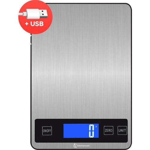 Tweedekans Kitchenwell Digitale Precisie Keukenweegschaal – Weegschaal Keuken - 1gr - 10kg – Tarra Functie - USB Oplaadbaar - Grijs Tweedehands
