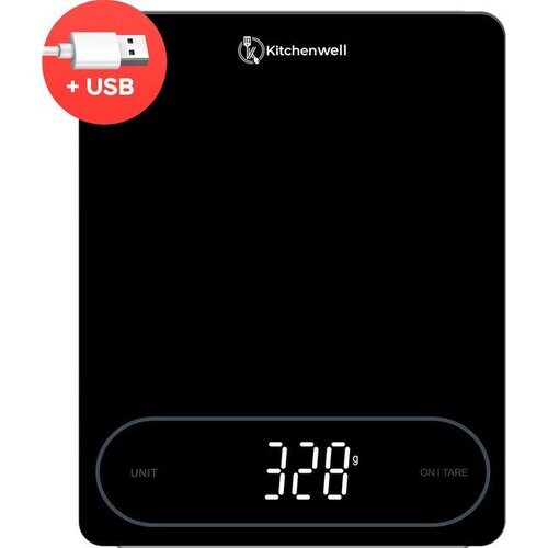 Tweedekans Kitchenwell Digitale Precisie Keukenweegschaal – Weegschaal Keuken - 1gr - 12kg – Tarra Functie - USB - Zwart Tweedehands
