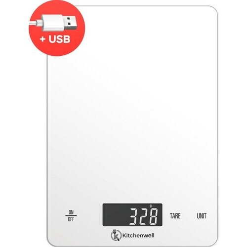 Tweedekans Kitchenwell Digitale Precisie Keukenweegschaal – Weegschaal Keuken - 1gr - 15kg – Tarra Functie - USB Oplaadbaar - Wit Tweedehands