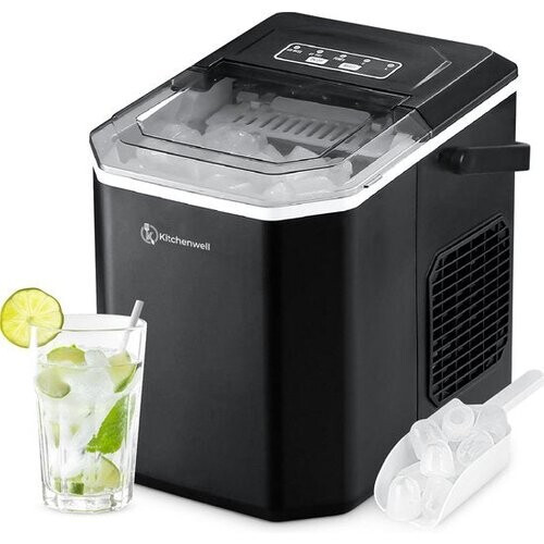 Tweedekans Kitchenwell IJsblokjesmachine – 1.3L - IJsblokjesmaker met IJsschep – 12kg/24 uur – Zelfreinigingsfunctie - Draagbaar - Zwart Tweedehands