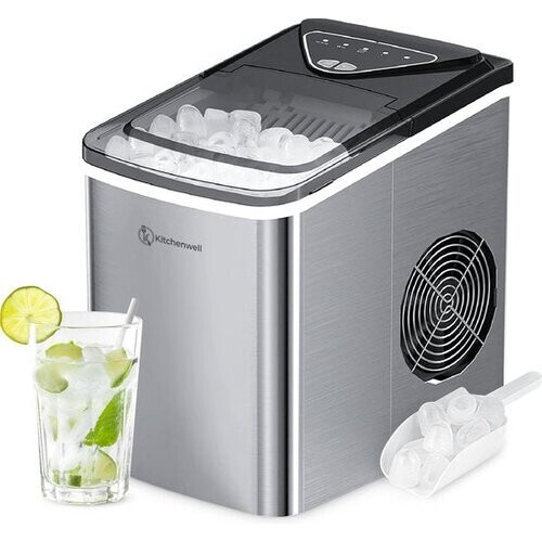 Tweedekans Kitchenwell IJsblokjesmaker – Voorzien Van 2L Watertank En 2 IJsblokjesopties En Rvs Behuizing – Voor Cocktails En Frisdranken – Grijs Roestvrij Staal – 12 kg per 24 Uur Tweedehands