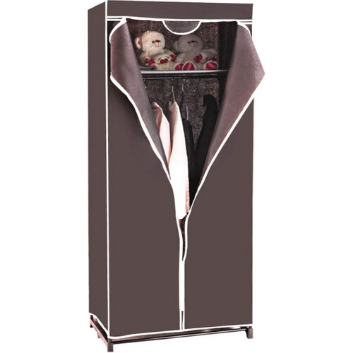 Tweedekans Kledingkast Stoffen Kast Vouwkast Textielkast Campingkast Stoffen Kledingkast Vouwkledingkast met Kledingstang 172 x 74 x 50cm (Bruin) Tweedehands