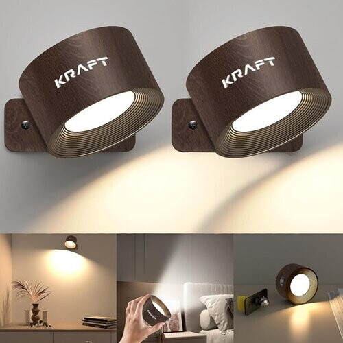 Tweedekans KRAFT - Wandlamp Oplaadbaar - 2 stuks - Eikenhout Kleur - 6x9x15 cm Tweedehands