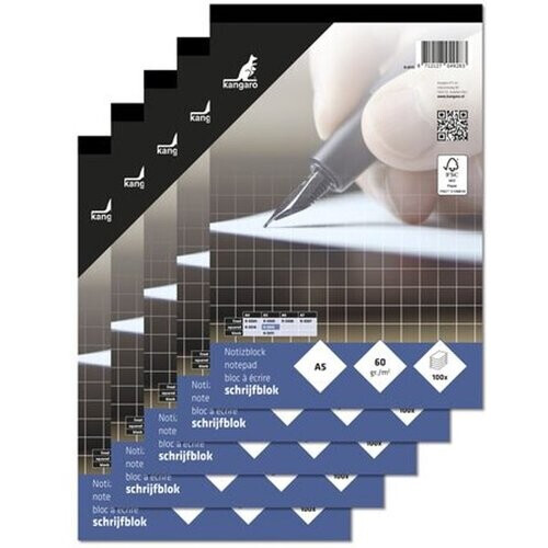Tweedekans KTC Schrijfblok A5 ruit 5mm 60 grams 100 blad krimp a 5 stuks Tweedehands