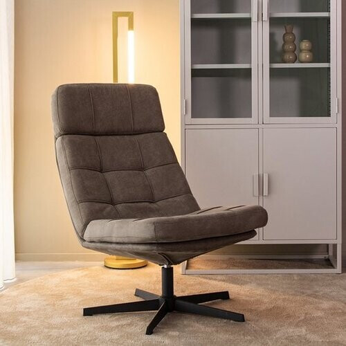 Tweedekans LABEL51 Alvar Fauteuil - Bruin - Stof - Excl. Hocker - - - Draaibaar Tweedehands