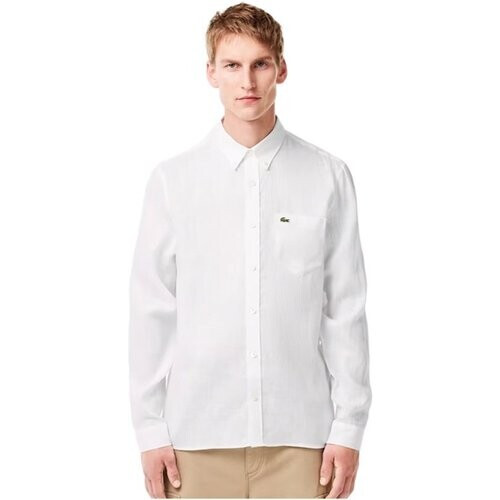 Tweedekans Lacoste Woven Overhemd Heren - Wit - Maat 46 Tweedehands