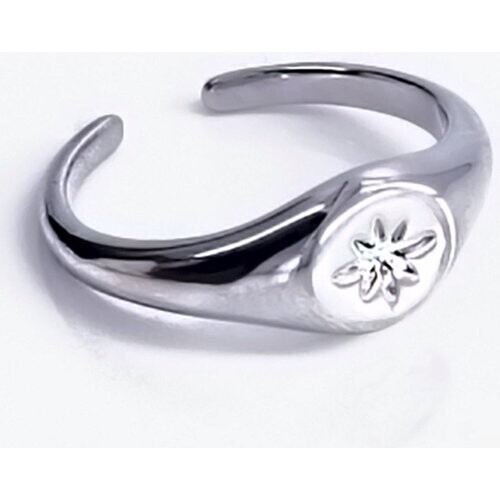 Tweedekans Laura Ferini Verstelbare Dames Ring Zilver - Ronde Zegelring - Zilverkleurig Vrouwen Sieraad - Waterproof Roestvrij Staal - RVS Sieraden - Accessoires Tweedehands