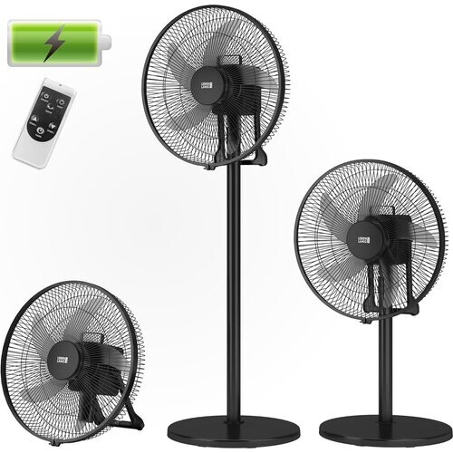 Tweedekans LEBENLANG Accuventilator 35W – 3600 mAh – tot 45 uur gebruiksduur – Ø 30 cm – Hoogte 80–115 cm – Zwart – Draagbare 5-in-1 Ventilator met Afstandsbediening Tweedehands