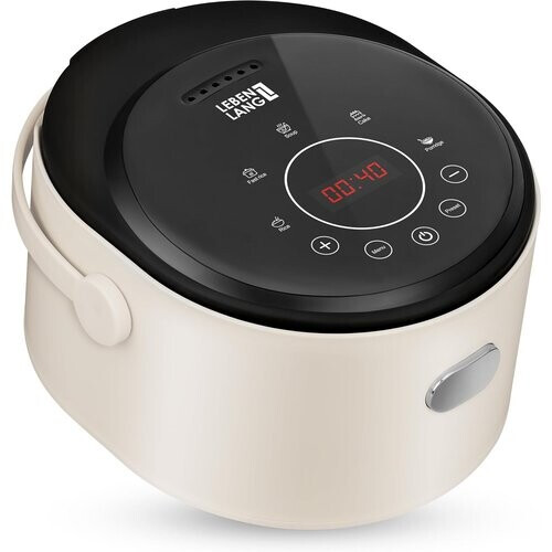 Tweedekans LEBENLANG Digitale Rijstkoker 0,8L Beige – Compacte Elektrische Rijstkoker met Warmhoudfunctie, Timer & 5 Kookmodi – Voor 2 tot 4 Personen – 30x26x22 cm Tweedehands