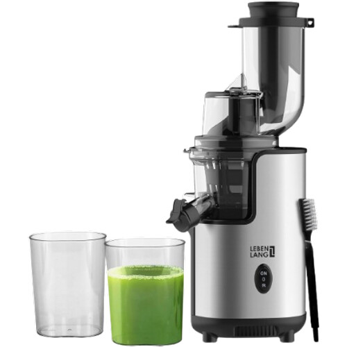 Tweedekans Lebenlang Elektrische Slowjuicer & Sapcentrifuge – 220 V - RVS- Incl. Sap- en Pulpcontainer - Zilver - 21 x 45 cm Tweedehands