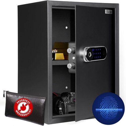 Tweedekans LEBENLANG - Kluis 43L – Stalen Kluis met Vingerafdruksensor, Cijferslot & Vuurvaste Documententas – Beveiligde Kastkluis/Wandkluis met LED & Noodsleutels – Voor Contant Geld, Sieraden & Documenten Tweedehands