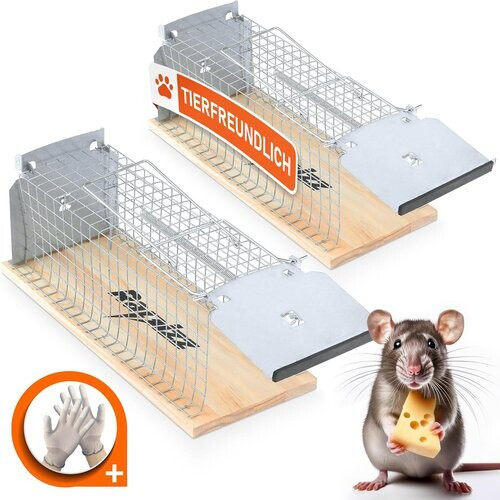 Tweedekans Lebenlang – rattenval hout – 29×12×12 cm – set van 2 – diervriendelijke live trap – inclusief handschoenen Tweedehands
