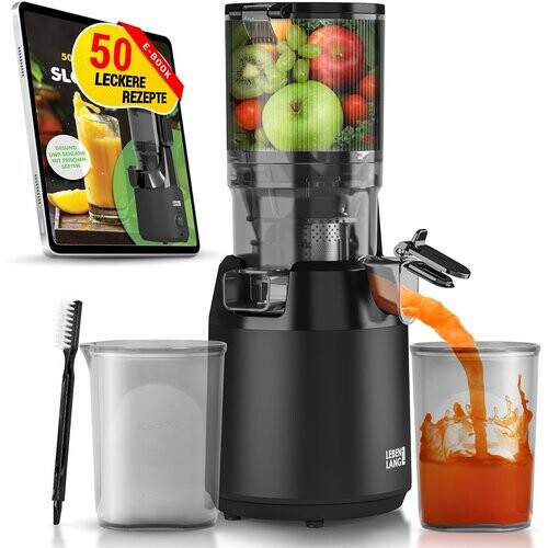 Tweedekans Lebenlang Slowjuicer Sapcentrifuge - Incl. 2 Sapbekers - 250 W - BPA-vrij - Mat Zwart - 21 x 20 x 44 cm Tweedehands