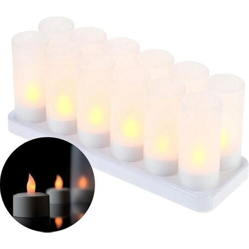 Tweedekans LED Kaarsen + Oplaadbare Basis – Veilige Waxinelichtjes – Decoratie – 12 Stuks + Cups Tweedehands