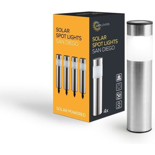 Tweedekans LED Lovers - Solar LED tuinverlichting met grondspiezen - Set van 4 - Padverlichting met lichtsensor - RVS - 8-10 branduren - 27cm Tweedehands