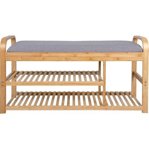 Tweedekans Leitmotiv Bank Arch - Bamboe met Grijs Kussen - 100x33x50 cm - Modern/Scandinavisch Tweedehands