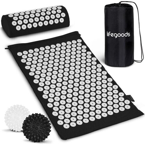 Tweedekans LifeGoods Acupressuur Mat met Kussen - Shakti mat - Spijkermat Incl. 2x Triggerpoint Bal - 66x40x2cm - Zwart/Wit Tweedehands